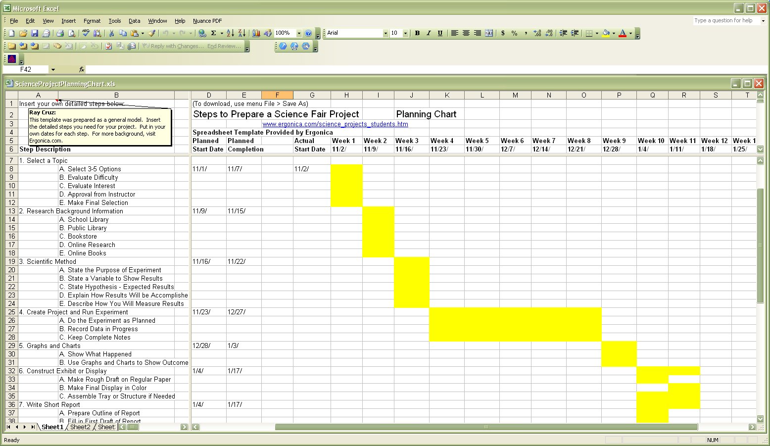 Science Project Planning Chart MS Excel Cheap Download
